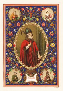 Retrato de San Hilario, obispo de Poitiers, con mitra y báculo, dentro de una orla decorativa de follaje de Jacquet Jacquet