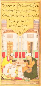 Escriba y pintor trabajando, del Hadiqat Al-Haqiqat (El Jardín de la Verdad) de Hakim Sana