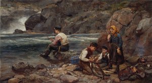 pescador y niños
