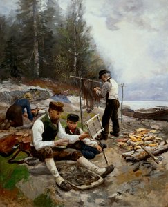 pescadores en la playa de Jahn Ekenaes