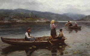 Gente pescando en el lago. de Jahn Ekenaes
