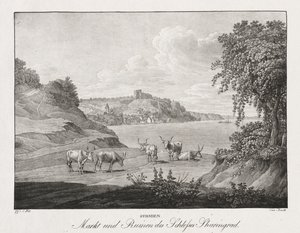 Syrmien, Markt und Ruinen des Schlosses Sharengrad de Jakob Alt