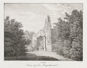 Ungern, ruinas en la isla de Margrethen de Jakob Alt