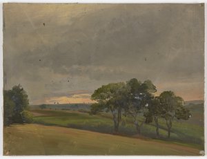 Pradera vespertina con árboles de Jakob Becker
