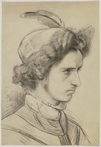 Joven con sombrero de plumas de tres cuartos de Jakob Becker