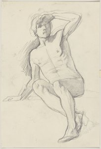 Desnudo masculino sentado, protegiéndose los ojos con la mano izquierda de Jakob Becker