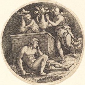 Joven durmiendo ante un altar de Jakob Binck