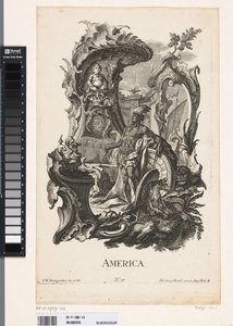 Rocaille con la personificación del continente de América América (título sobre objeto) Los cuatro continentes (título de la serie) de Jakob Gottlieb Thelott