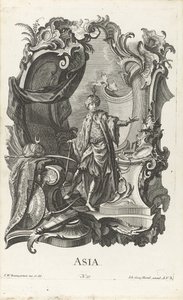 Rocallas con la personificación del continente asiático Asia (título sobre objeto) Los cuatro continentes (título de la serie) de Jakob Gottlieb Thelott