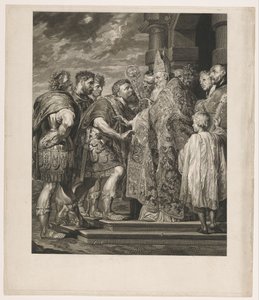 San Ambrosio niega al emperador Teodosio el acceso a la iglesia de Milán de Jakob Matthias Schmutzer
