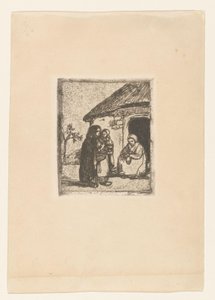 Dos mujeres y un niño delante de una casa
Pequeña mendiga (título original) de Jakob Smits
