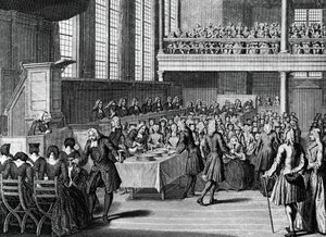 Cena de anabaptistas, grabado de Jacobus van der Schley (1715-1779) de Ceremonias y costumbres religiosas de todos los pueblos del mundo. de Jakob van der Schley