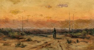 Mujer en la orilla del mar al amanecer