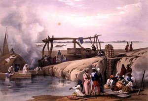 Una escena en el río Sutledge, en el Punjab, de 