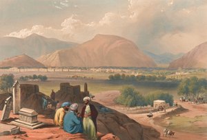 Caubul, desde un cementerio en la cresta de la montaña, noreste de la ciudad (litografía, tintada) de James (after) Atkinson