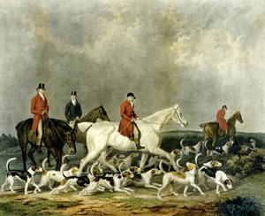 Los sabuesos del conde de Derby, grabado por R. Woodman de James (after) Barenger