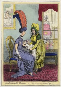 Amamantando, La Mamá de Moda, o La Conveniencia del Vestido Moderno (grabado en color) de James (after) Gillray