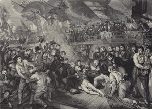 La muerte del almirante Lord Nelson en la batalla de Trafalgar de James (after) Heath