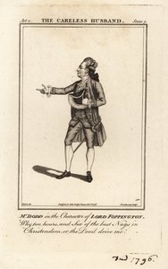 El Sr. James William Dodd en el personaje de Lord Foppington en Colley Cibbers The Careless Husband, Drury Lane Theatre