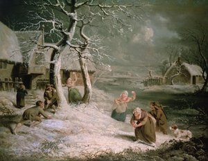 Campesinos lanzando bolas de nieve de James (attr. to) Ward