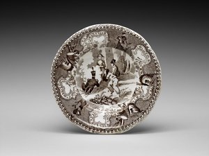 Plato de taza, c. 1837-1856 (loza vidriada con impresión de transferencia) de James (attr.to) Beech