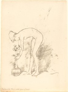 Una modelo desnuda arreglando flores, c. 1892