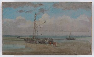 Azul y gris: descargando, c.1883-84 (óleo sobre panel de madera) de James Abbott McNeill Whistler