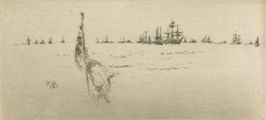 Bajando la bandera, de un conjunto de doce grabados titulado La revisión naval, 1887 de James Abbott McNeill Whistler