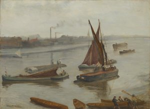 Gris y plata: Old Battersea Reach, 1863 de James Abbott McNeill Whistler