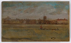 Armonía en marrón y oro: Old Chelsea Church, probablemente 1884 (óleo sobre panel de madera) de James Abbott McNeill Whistler