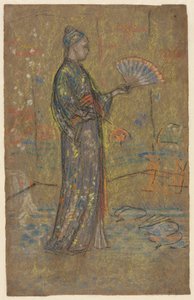 Mujer japonesa pintando un abanico (recto), Mujer de pie levantando su vestido (verso), c. 1872 de James Abbott McNeill Whistler