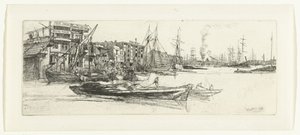 Pakhuizen aan de Themes Almacenes del Támesis Dieciséis grabados de escenas en el Támesis y otros temas (título de la serie) de James Abbott McNeill Whistler