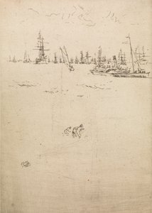 Barco de visitantes, de un conjunto de doce grabados titulado La revisión naval, 1887 de James Abbott McNeill Whistler