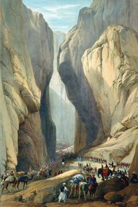 El ejército británico entrando en el Paso Bolan desde Dadur, Primera Guerra Anglo-Afgana, 1838-1842