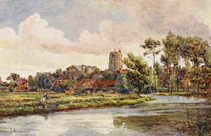 El Waveney en Beccles, con la iglesia de San Miguel (litografía en color) de James Aumonier
