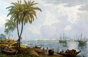 Vista de Calcuta, desde un punto opuesto a Kidderpore, 1837, grabado por Robert Havell el Joven de James Baillie Fraser