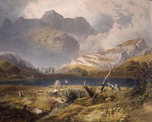 Langdale Pikes, (detalle) del tarn, de "El Distrito de los Lagos Inglés", 1853 de James Baker Pyne
