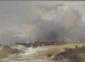 Muelle de Littlehampton en la costa de Sussex, c.1842 (óleo sobre lienzo) de James Baker Pyne