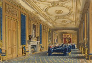La Sala del Trono, Castillo de Windsor - La Instalación de la Orden de la Jarretera, 1838 de James Baker after Pyne