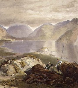 Wast Water, detalle de pescadores de James Baker after Pyne