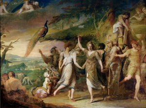 Una Cosecha Griega, o Acción de Gracias a los Dioses Rurales, Ceres, Baco, Silvano y Pan, segundo en la serie El Progreso de la Cultura y el Conocimiento Humano, c.1777-84