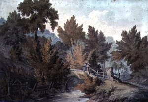 Paisaje con puente y arroyo