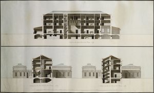 Diseños para una Casa Neoclásica para Lord Charleville: Tres Secciones de James Byres