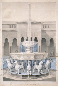 Fuente en el Patio de los Leones, Alhambra, de The Arabian Antiquities of Spain, publicado 1815