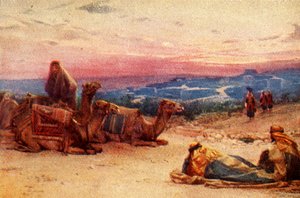 Viajeros Descansando Fuera del Pueblo de Palestina - Hechos xx 5, c1924. Creadores: James Clark, Henry A Harper de James Clark and Henry A Harper