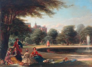 Hampton Court, la fuente (óleo sobre tabla) de James Digman Wingfield