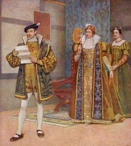El mercader de Venecia de Shakespeare: Bassanio, Portia y Nerissa (litografía en color) de James Dromgole Linton