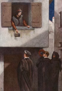 El mercader de Venecia de Shakespeare: Jessica, Lorenzo, Gratiano y Salarino (litografía en color) de James Dromgole Linton