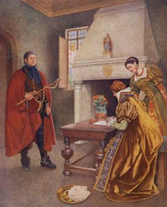 El mercader de Venecia de Shakespeare: Porcia, Nerissa y Baltasar (litografía en color) de James Dromgole Linton