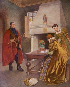 El mercader de Venecia de Shakespeare: Porcia, Nerissa y Baltasar (litografía en color) de James Dromgole Linton